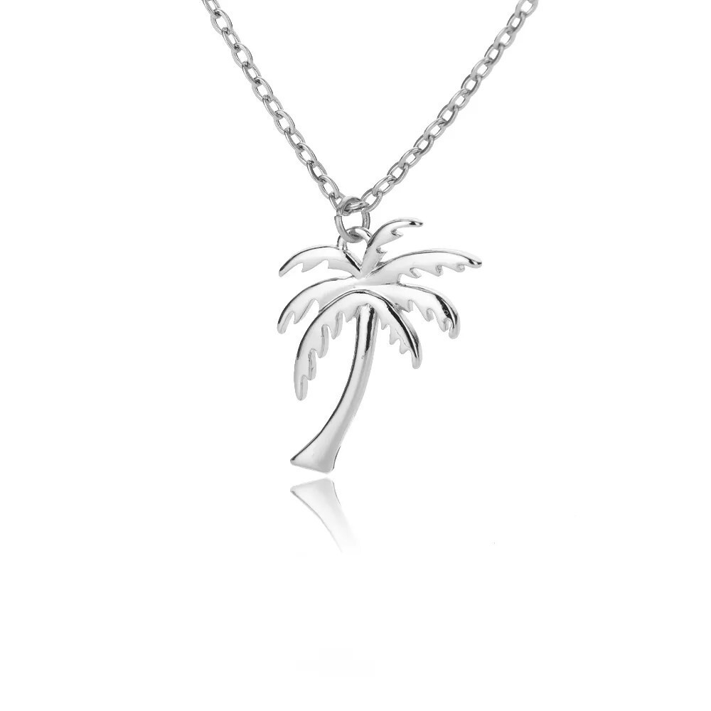 Silver Palm Tree Pendant Necklace Stainless Steel Coconut Tree, Beach Tropical