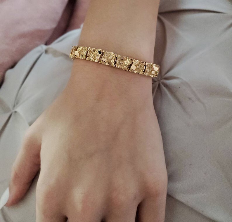 Gold Nugget Bracelet, 9mm Bracelet, 14k Heavy Plated