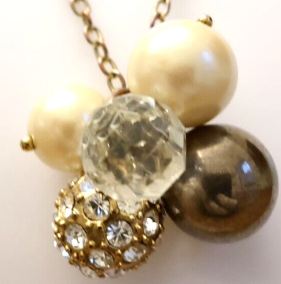 J.Crew necklace imitation pearl cluster clear faceted bead bronzetone adjustable