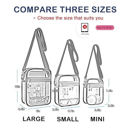 Clear Purse Stadium Transparent Messenger Bag Stadium Approved for Small Black