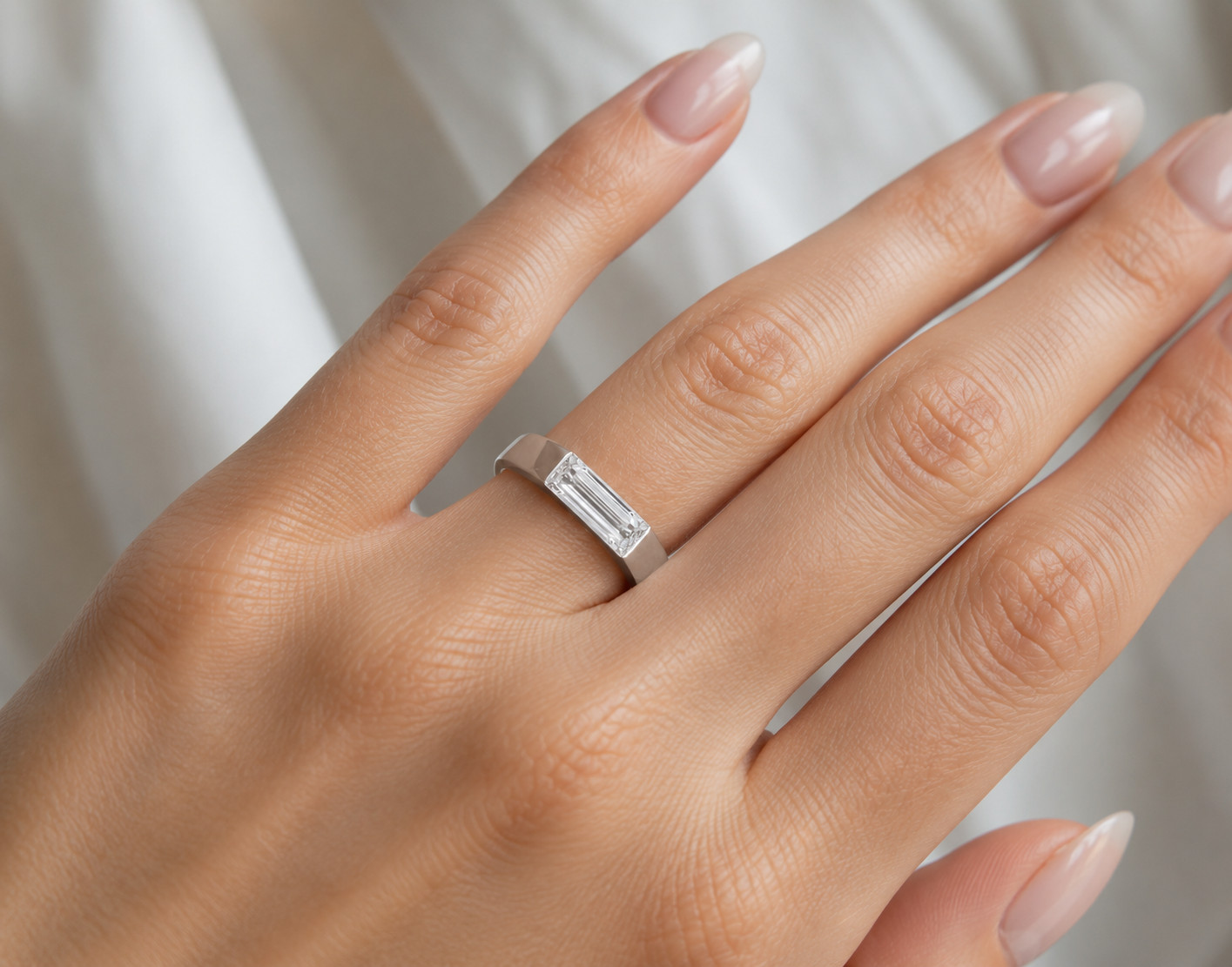 925 Sterling Silver Emerald Cut Cubic Zirconia Bezel Set Engagement Ring Band
