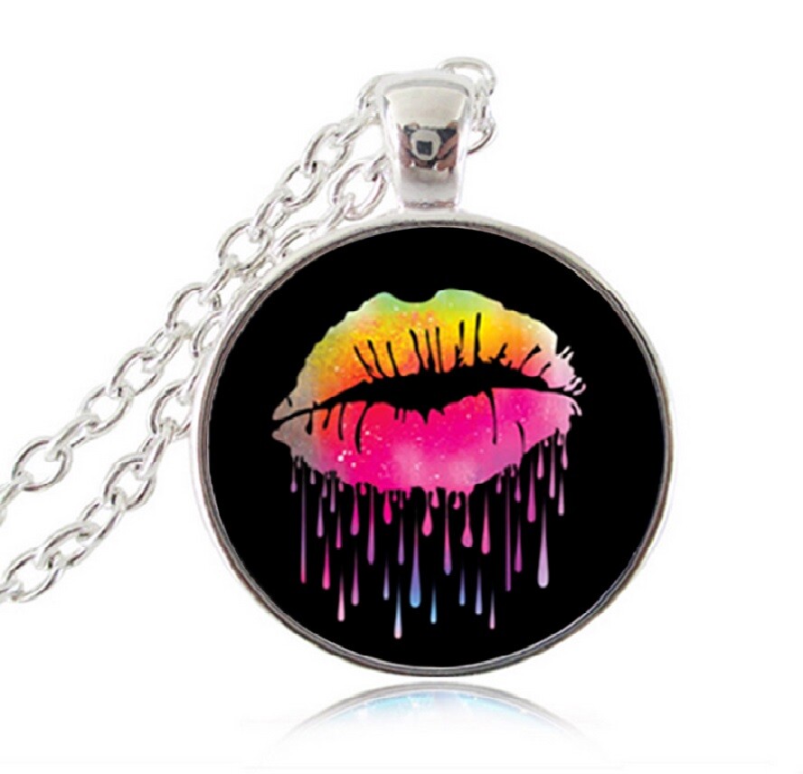 Rocky Horror Picture Show Lips Photo Silver Pendant Chain Necklace Free Gift Bag