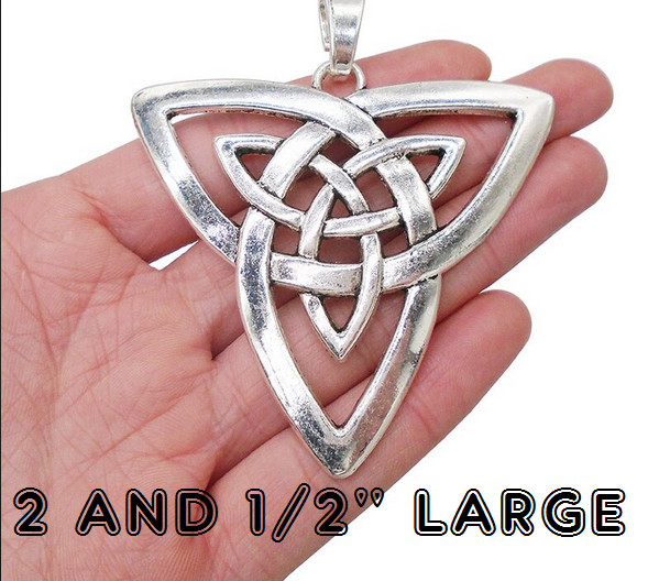 LARGE TRIQUETRA CELTIC KNOT TRINITY Pendant 24″ plated 925 Sterling Silver chain