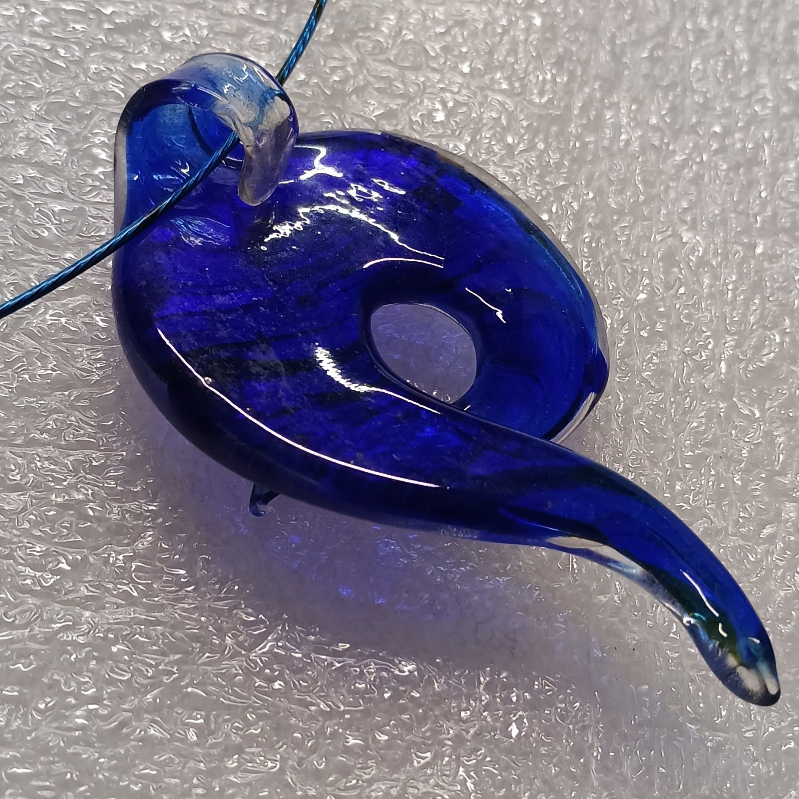 Blue Art Glass Swirl Asymmetrical Charm Pendant Necklace Cord Barrel Closure