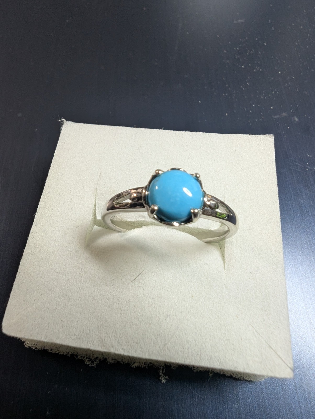 Sleeping Beauty Turquoise 7.8mm Platinum Over Sterling Silver ring 9 DAD1118