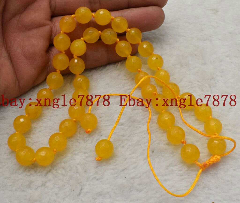 Beautiful 6/8/10/12mm Faceted Yellow Topaz Round Gems Adjustable Necklace 20″
