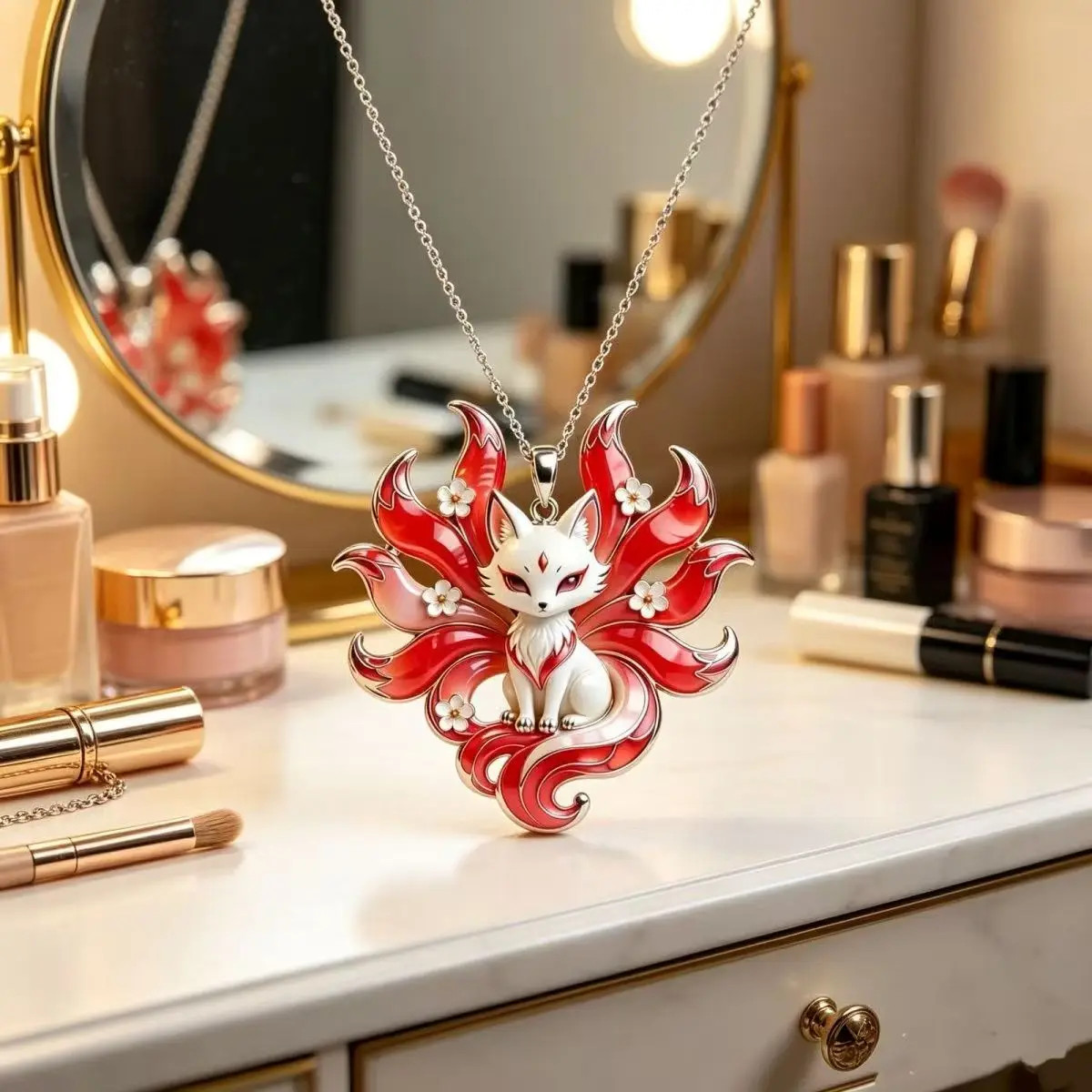 Nine Tailed Fox Necklace Mythology Kitsune Pendant Stainless Steel Jewelry