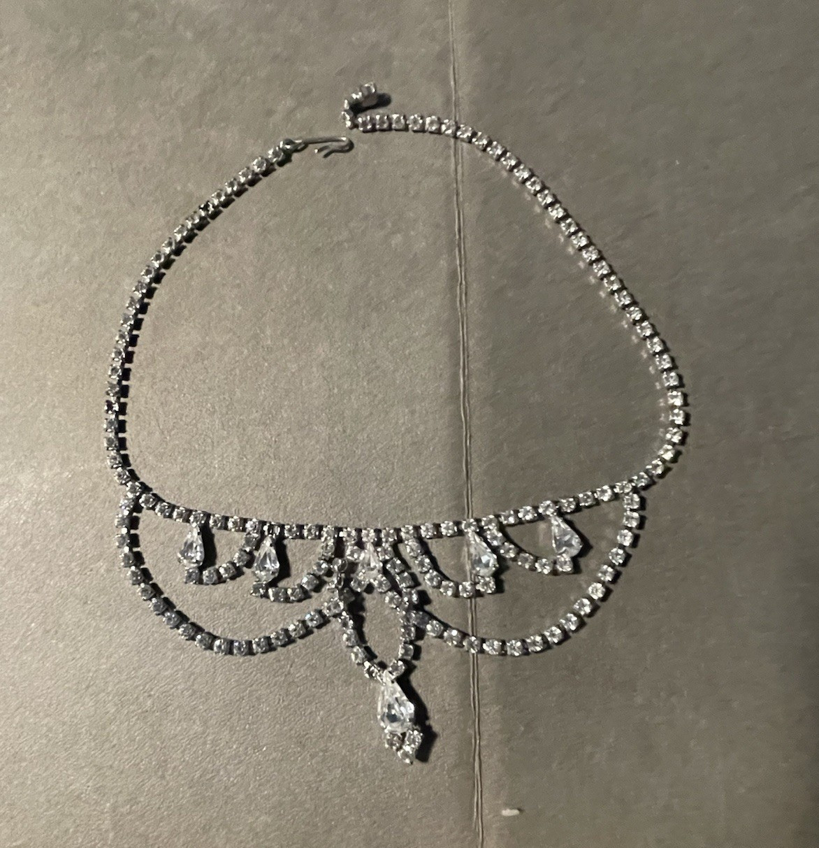 Silver-Tone Clear Rhinestone Tennis Statement Necklace w/ Box Closure