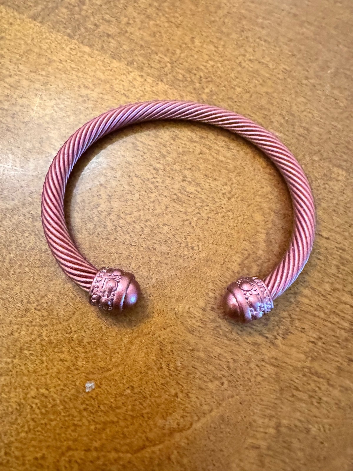 Copper Tone Twisted Cable Cuff Bracelet with Decorative End Caps 355