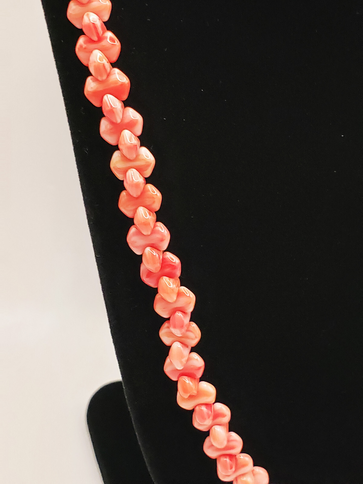 Coral Bone Bead Pressed Glass Strand Necklace – 26″ Inches Long