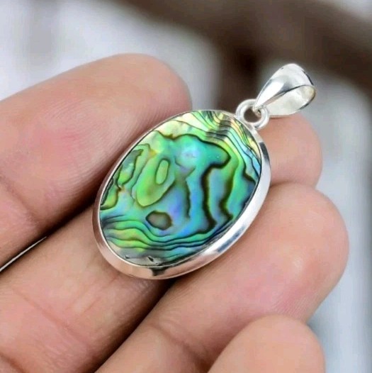 Natural Abalone Gemstone Handmade 925 Silver Jewelry Pendent