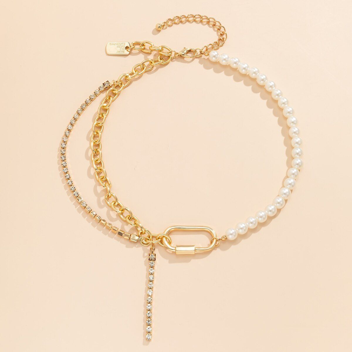 Asymmetric Fake Pearl Aluminum Alloy Choker Tennis Necklace Fashion Jewelry Wear