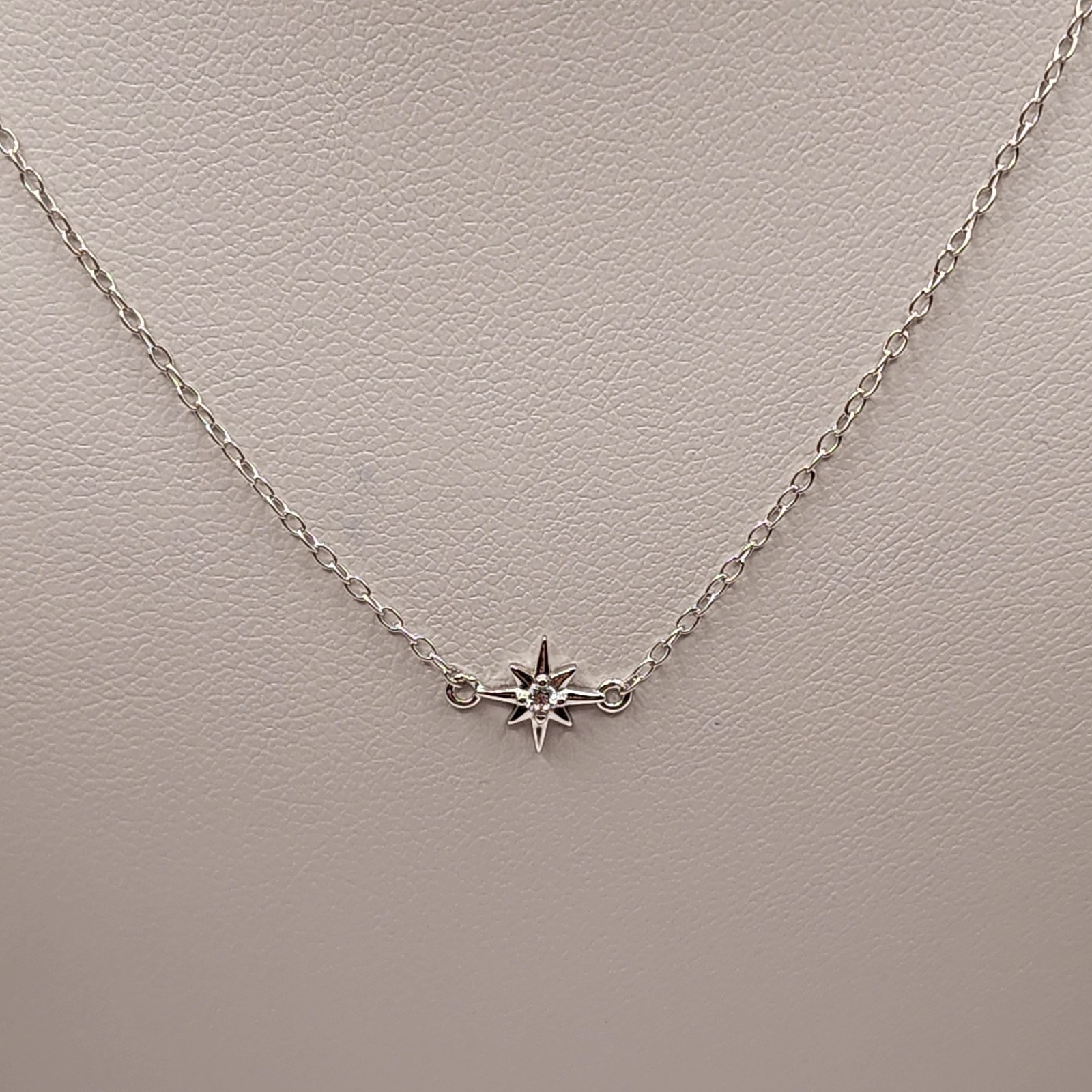 Sterling Silver Rhodium Plated Northstar Clear CZ Necklace 18 Inch