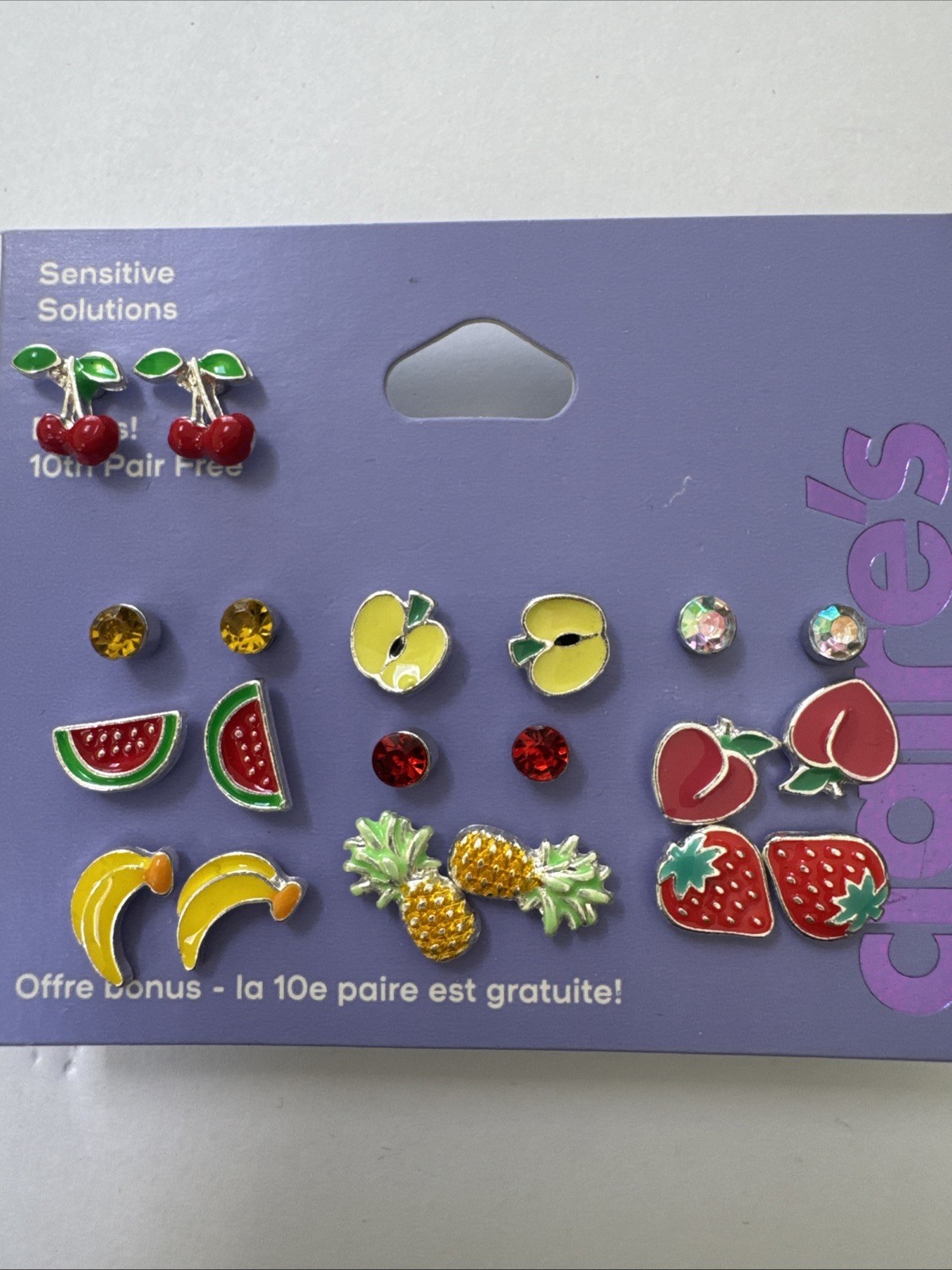 Claire’s 10 Pairs Of Sensitive Solution Stud Earrings Fruit Variety NEW