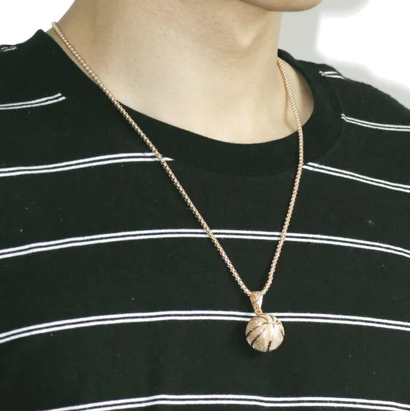 Gold Basketball Necklace, Mens Ball Pendant , NBA Hoops, Jordan, Lebron, Curry