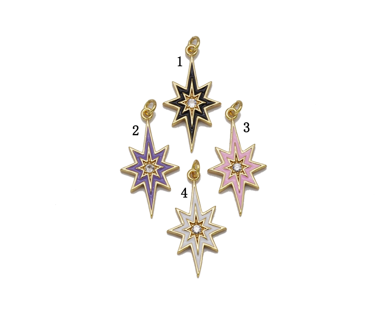 Gold CZ Enamel North Star Charm, Sku#L710