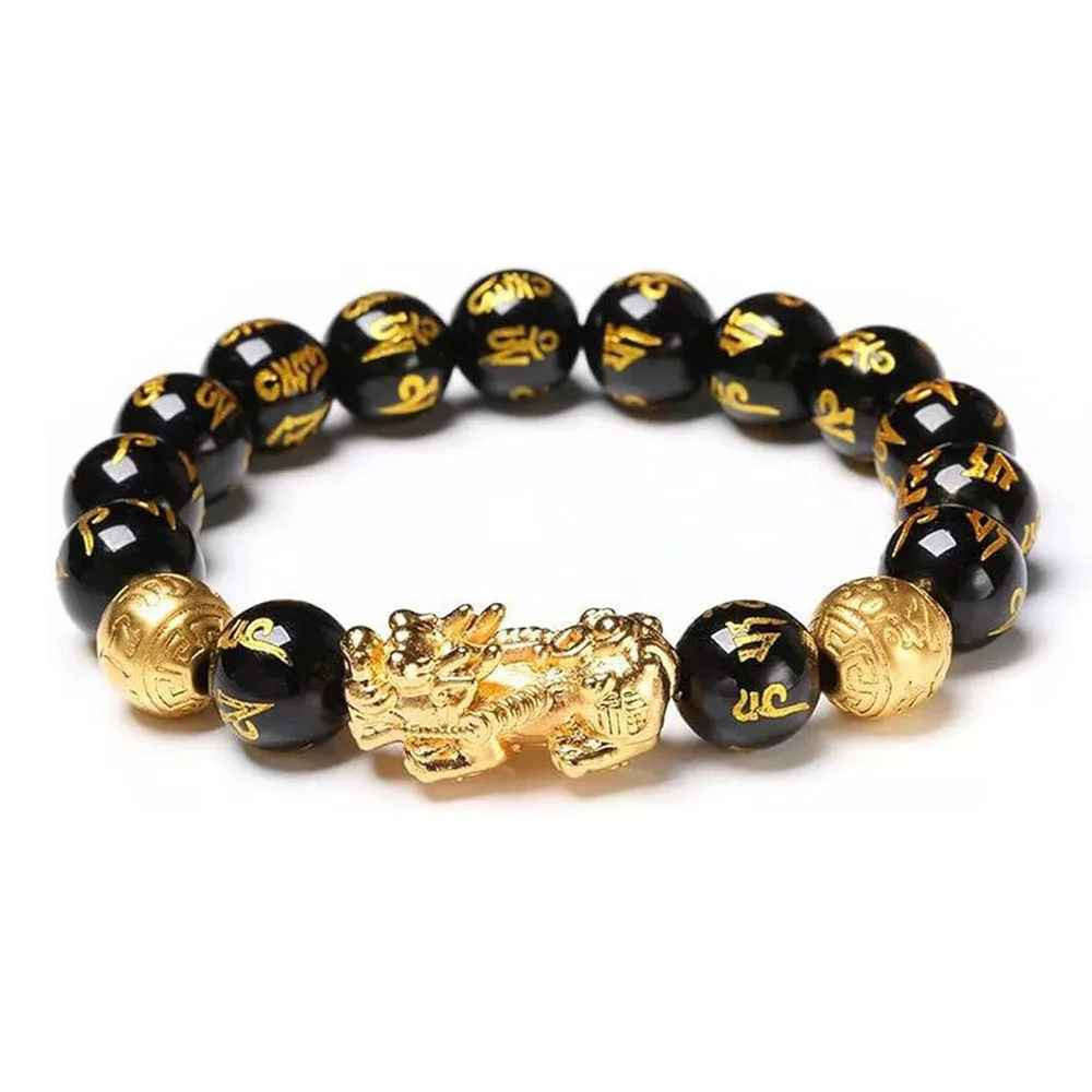 Feng Shui Black Obsidian Bead Pixiu Bracelet Attract Wealth Good Luck Jewelry US