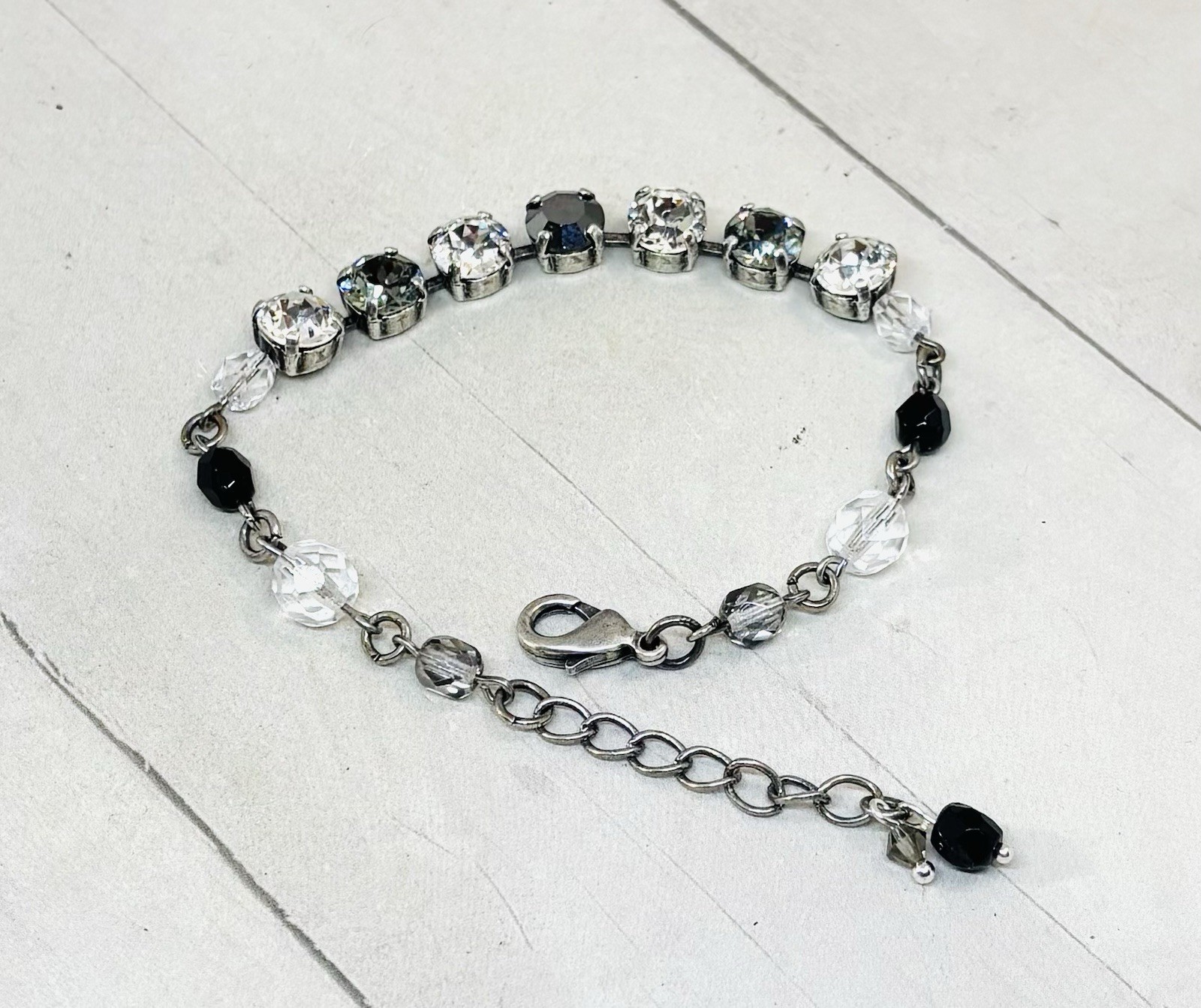8mm Antique Silver Plated Beaded Black And Gray Tennis Cup Chain Bracelet