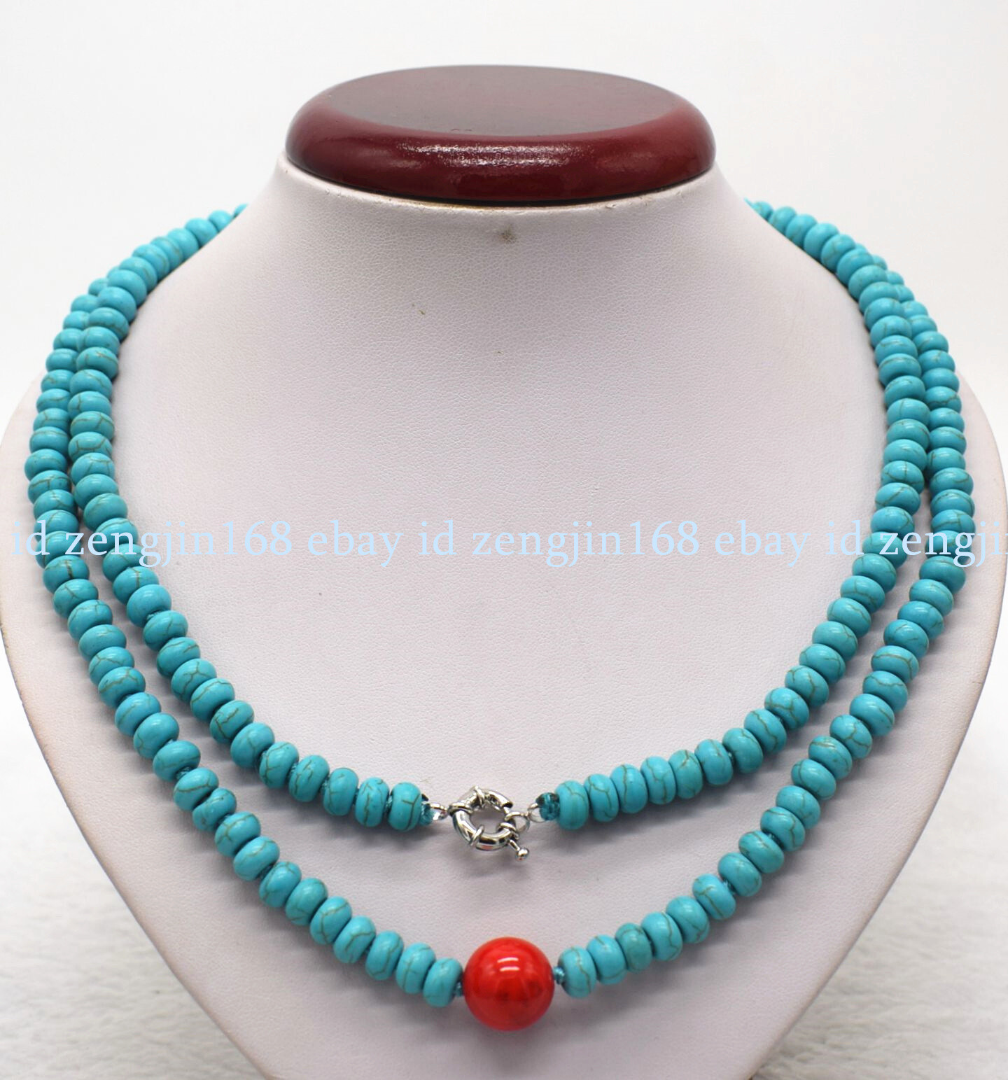 Fashion 5x8mm Blue Turquoise & 14mm Red Coral Gemstone Beads 14-48 Inches