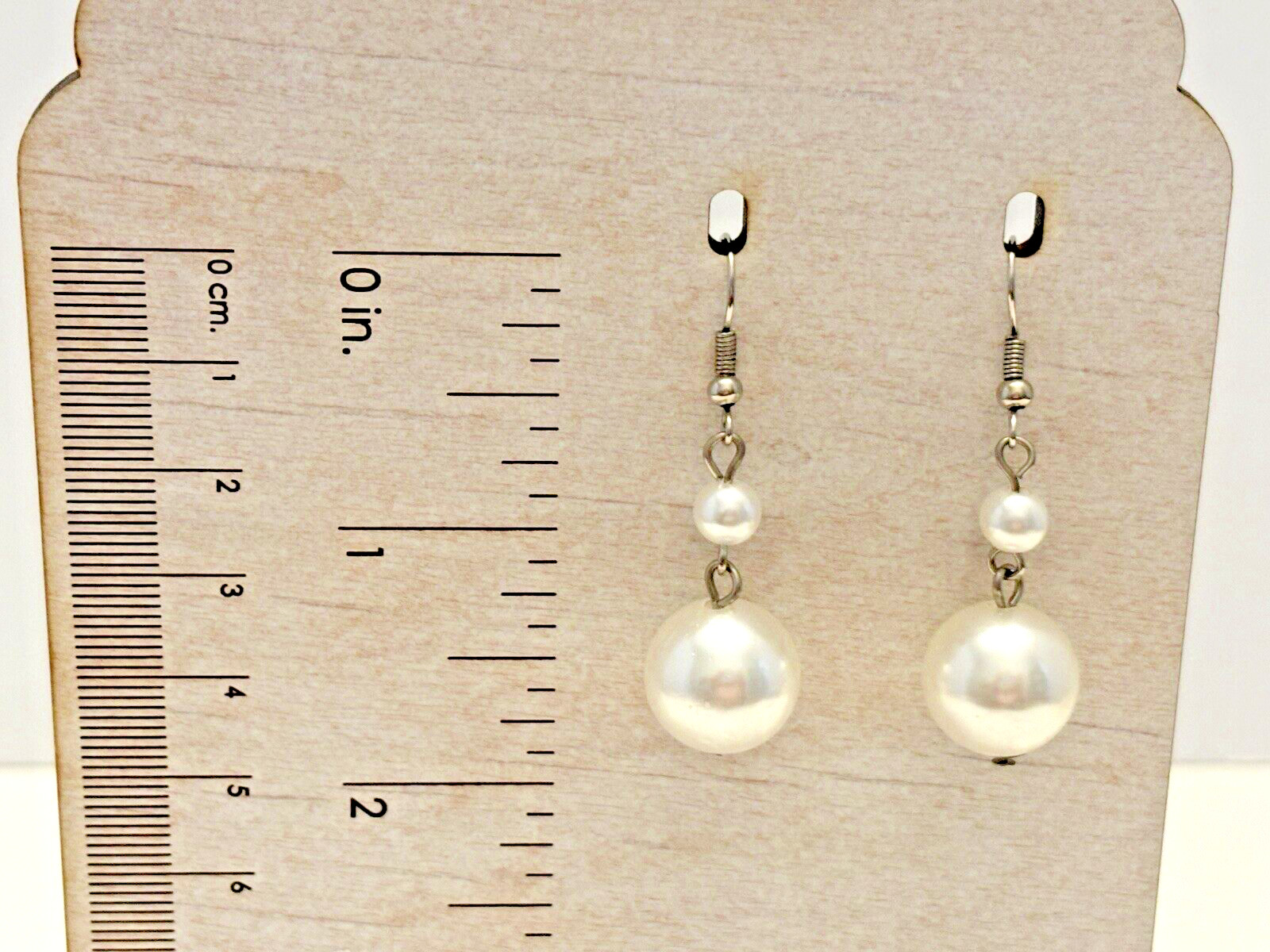Earrings White Pearl Faux Drop Dangle 2 Inches Costume Jewelry Pierced Hook