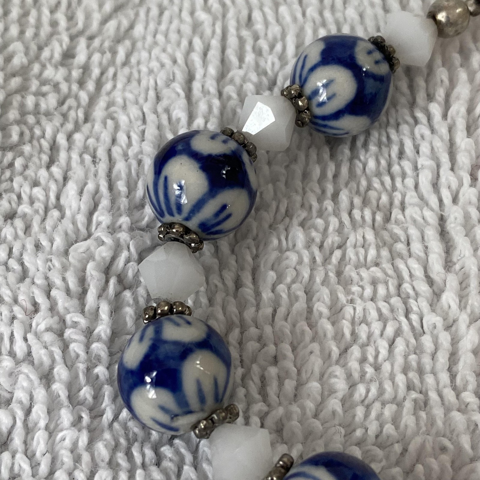 Blue Womens Bracelet Set Lot Of 3 Bangle Gemstone Porcelain Beads Boho 7.8 In