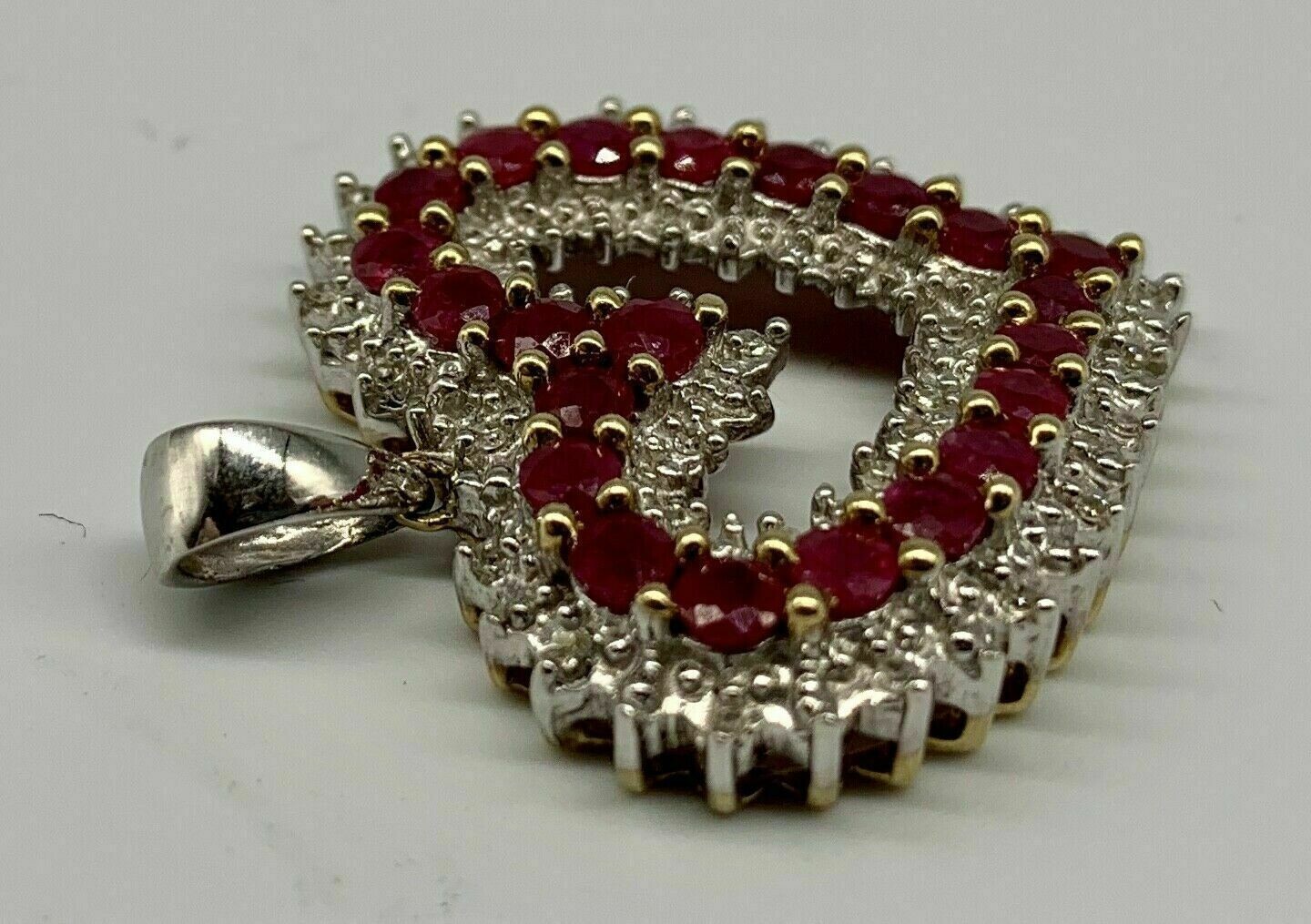 1.50 Ct Round Cut Simulated Red Ruby Heart Pendant 14k White Gold Plated