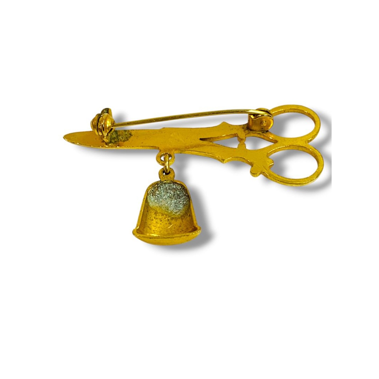 Thimble Pair of Scissors Damascene Spain Vintage Toledo Gold Brooch Pin Spain