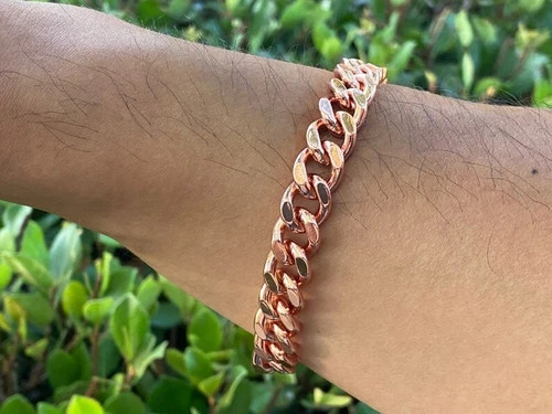 Pure Solid Copper Bracelet Arthritis Cuban Chain Link Rider Bracelet 7.5 INCH