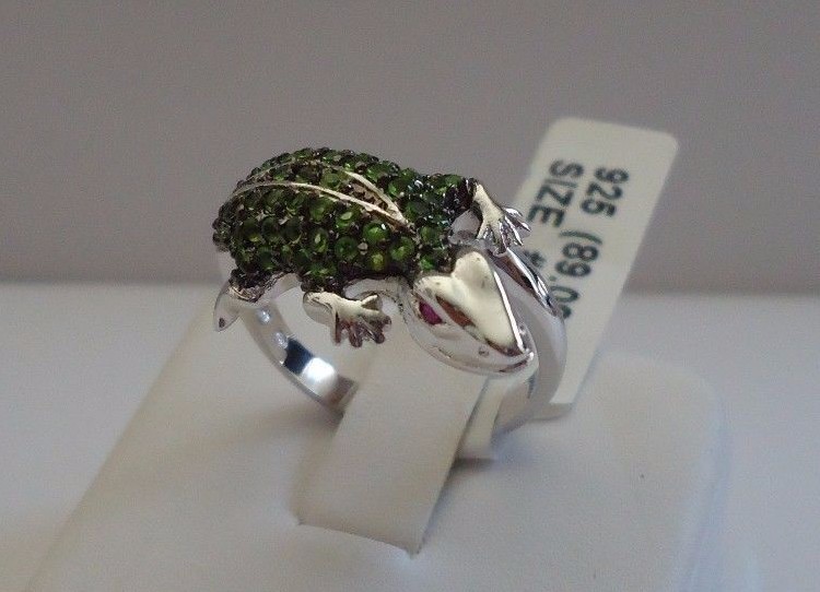 925 STERLING SILVER LIZARD RING W/ 1 CT PERIDOT & RUBY GEMSTONES/ SZ 5,6,7,8,9