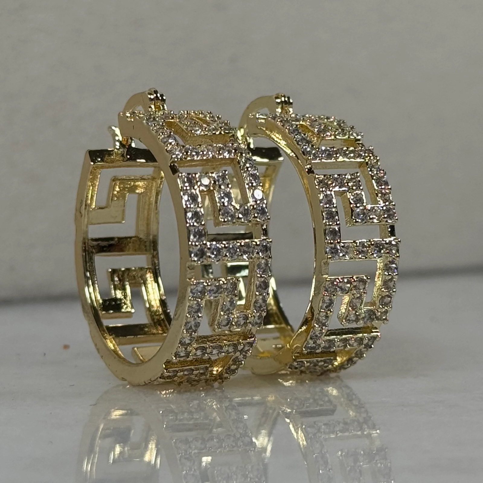 CZ Medium Hoop Earrings Style 6