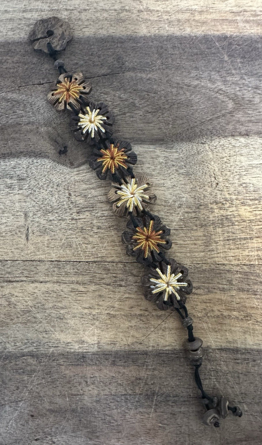 Flower Link Cord Bracelet Tie Closure Brown Black Beige Orange