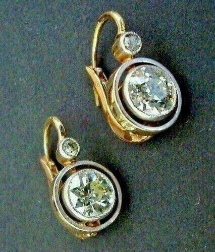 3CT Round Cut Lab-Created Diamond Bezel Drop Dangle Earrings 14K 2-Tone Gold FN