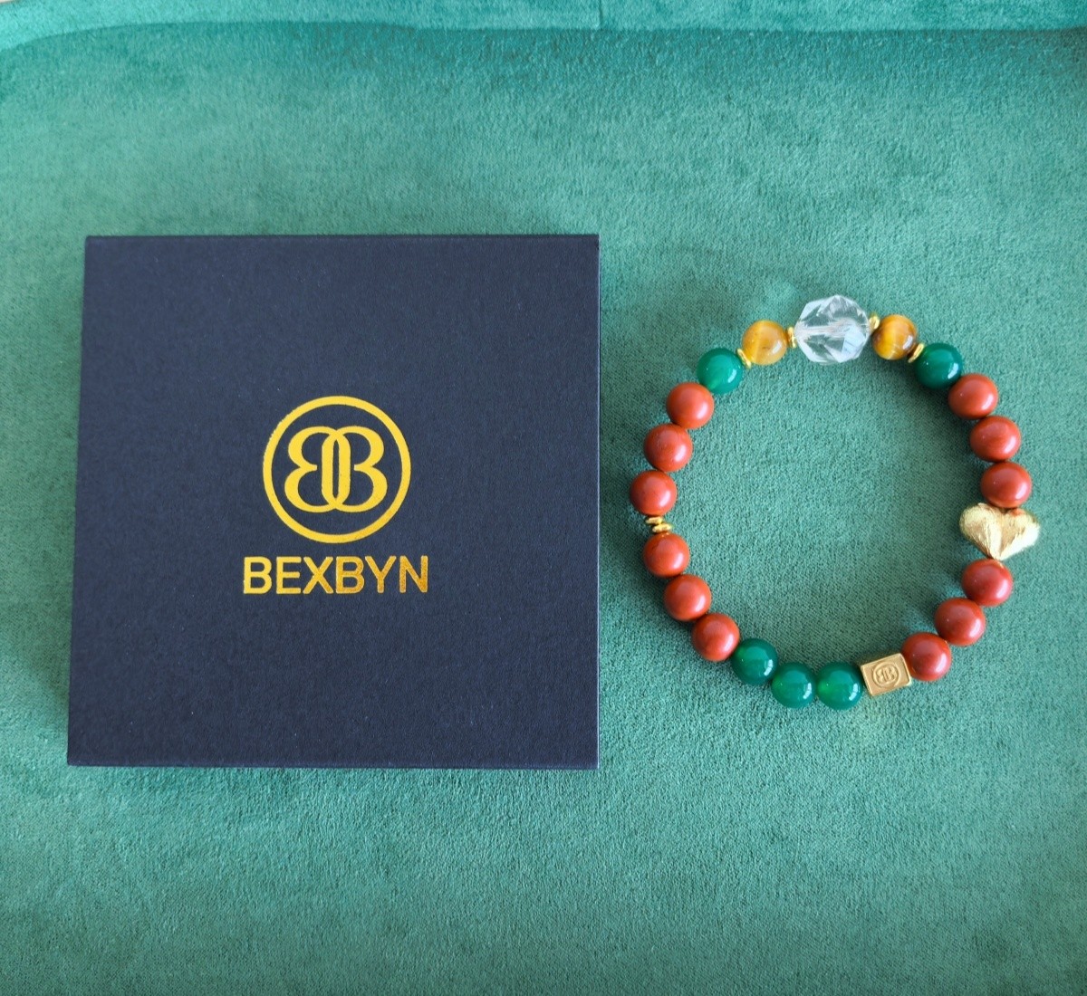 Custom Engraved Bracelet Red Jasper Green Agate Clear Quartz Beaded Jewelry Gift
