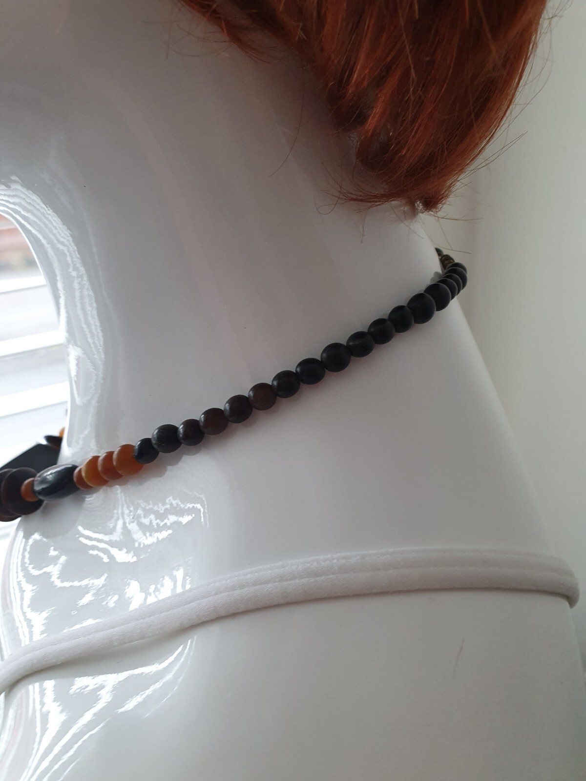 Vintage Artisan Black Orange Chunky Acrylic Beaded Boho Festival Necklace