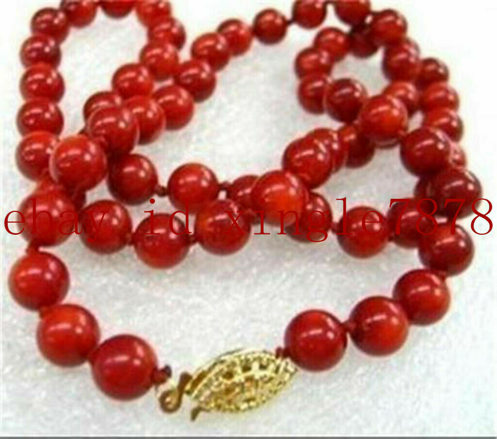Natural 8mm South Sea Red Coral Gemstone Round Beads Necklace 20”