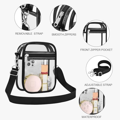 Clear Purse Stadium Transparent Messenger Bag Stadium Approved for Small Black