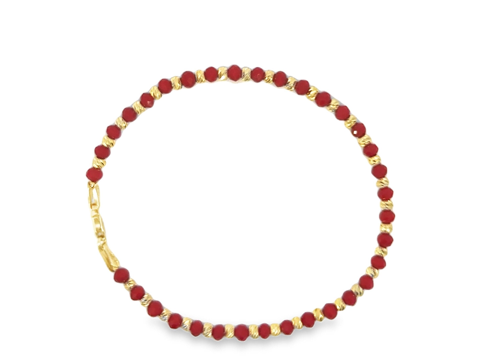 14k Solid Gold Beaded Ball Bracelet Red – 7″ Length – Gift for Women – Stylish
