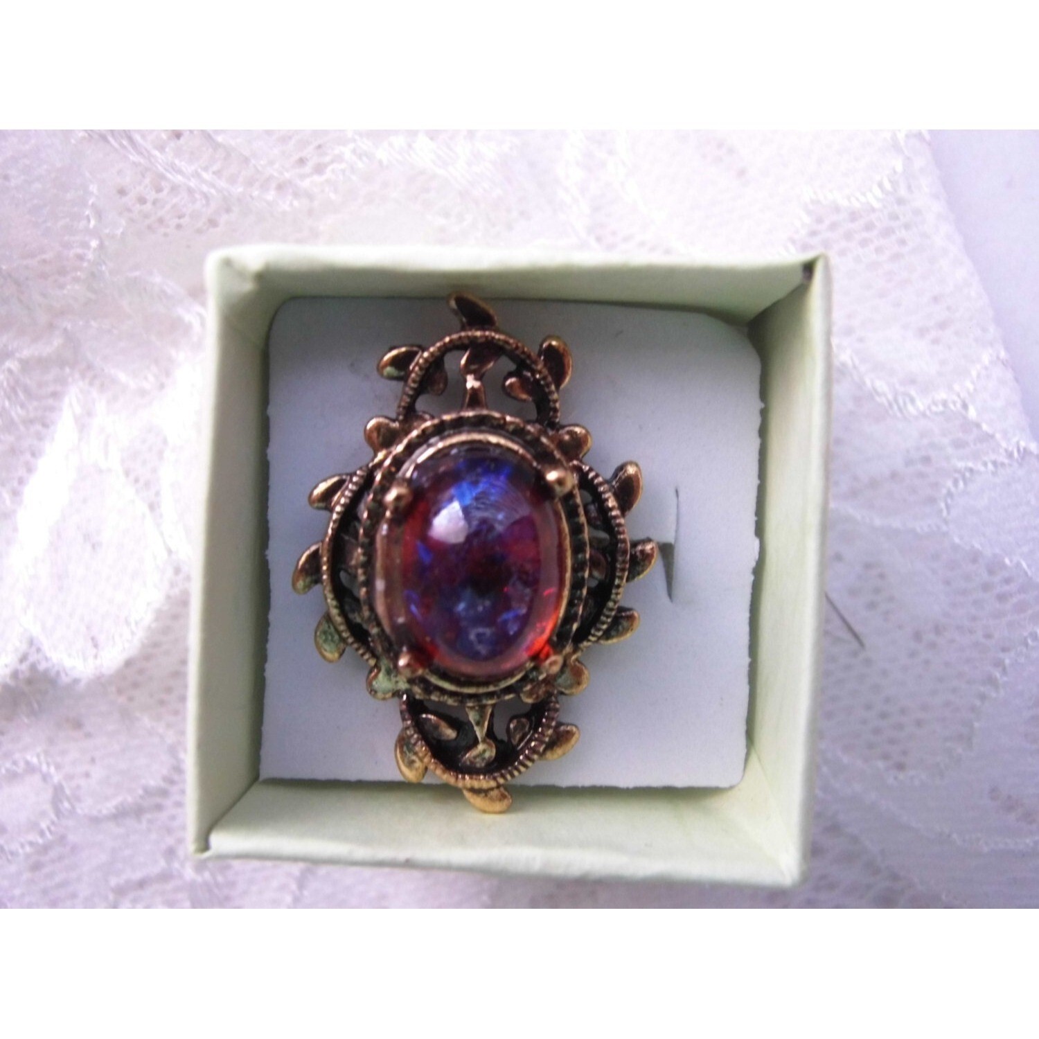 BIRTHDAY GOTHIC Renaissance Medieval gold Ring Mexican Fire Opal Dragons breath
