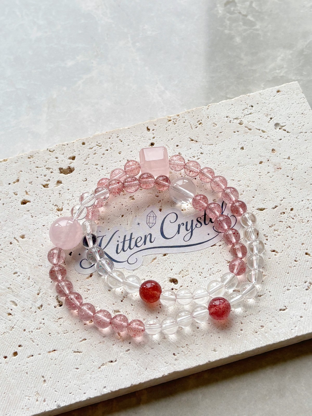 Natural Strawberry Quartz Rose Quartz Crystal Beads Stretch Bracelet 6mm
