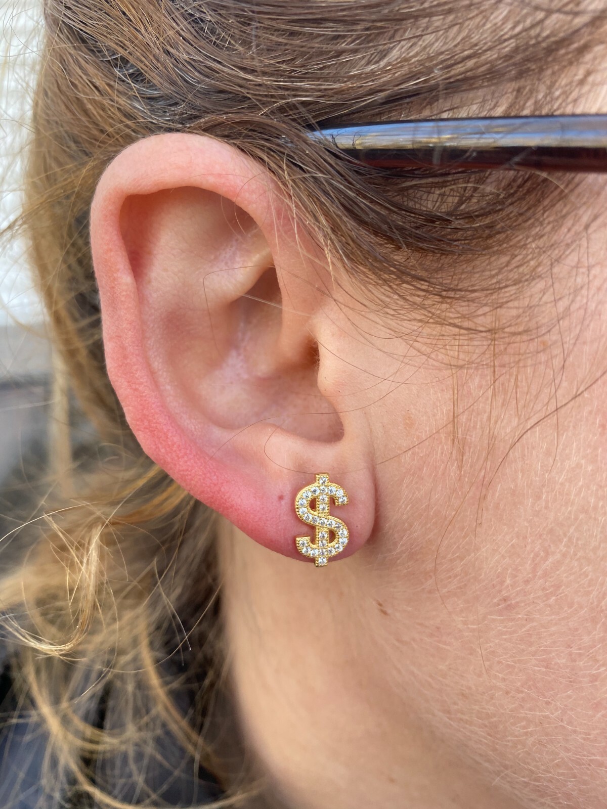 Real 925 Sterling Silver 14k Gold Men Ladies Dollar Sign $ Earrings Studs Iced