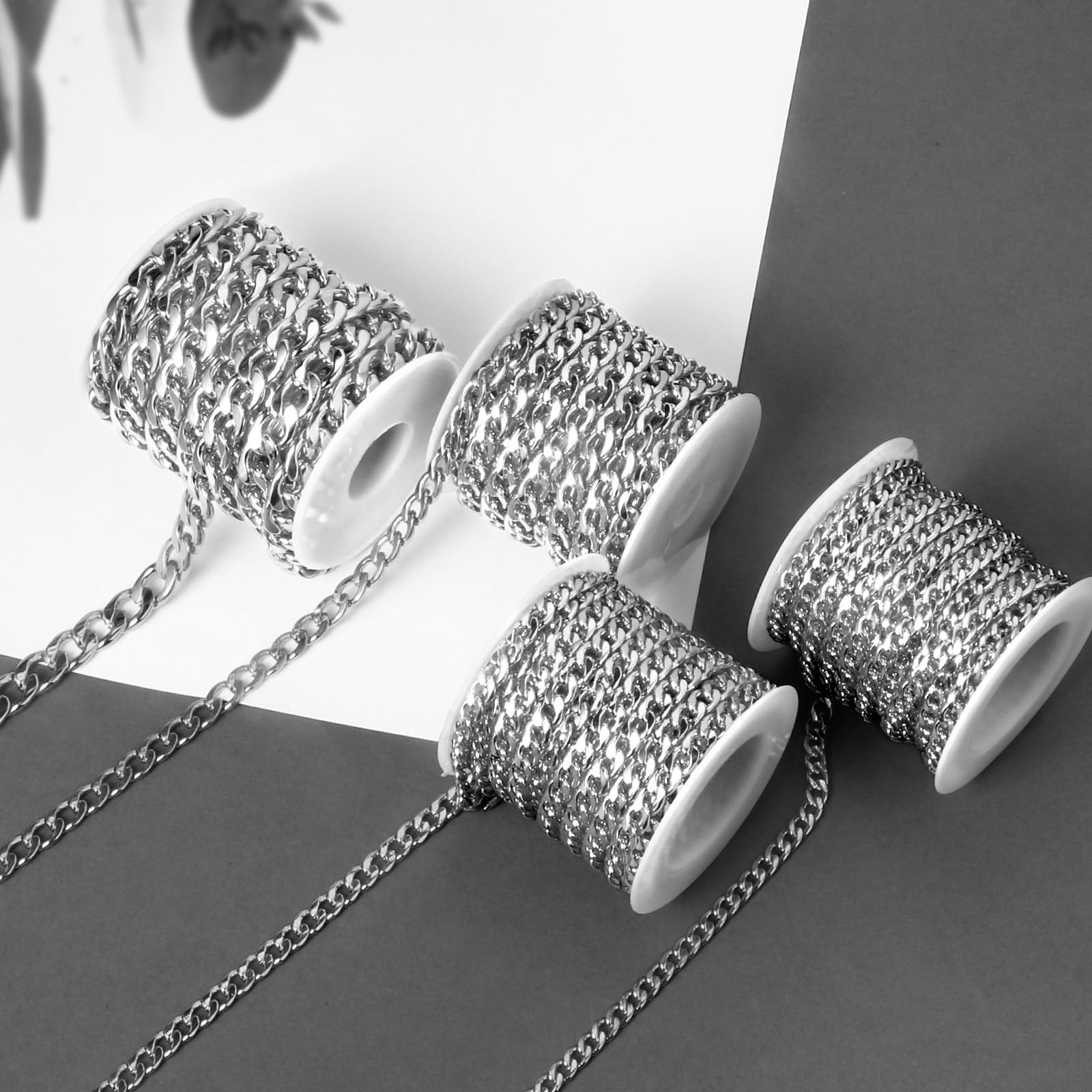 [16.5 FT] Silver Curb Chains for Jewelry Making, 9.8Mm Wide 304 Stainless Steel