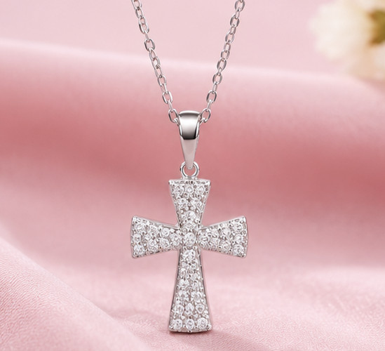 1Ct Round Cut Simulated Diamond Wedding Cross Pendant 925 White Sterling Silver