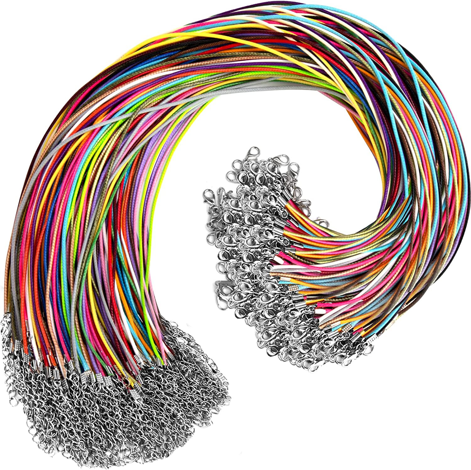 100Pcs Leather Necklace Cord with Clasps, Rope Necklace String, 25Color Necklace