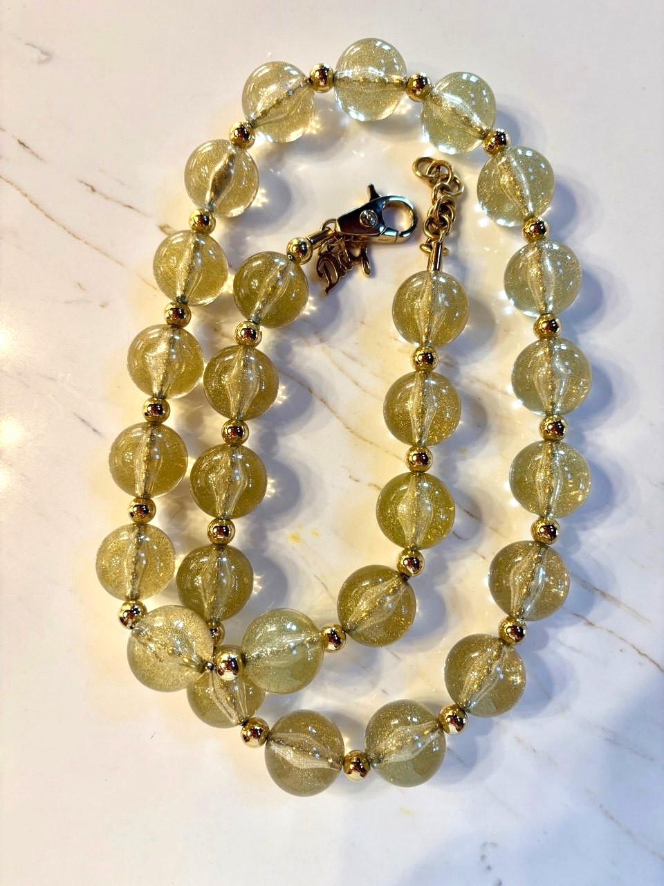Dolce & Gabbana D&G Gold Bead Glitter Statement charm Necklace HUGE beads