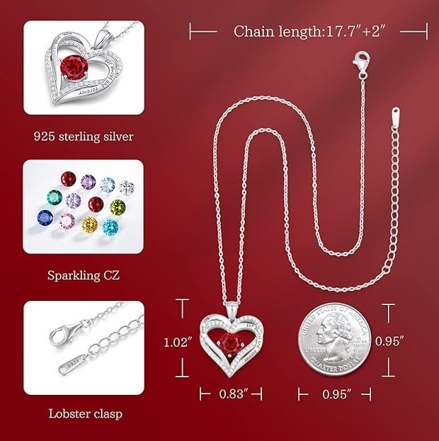 Love Heart Necklace Anniversary Valentine Christmas Birthday Gift for Her Girl