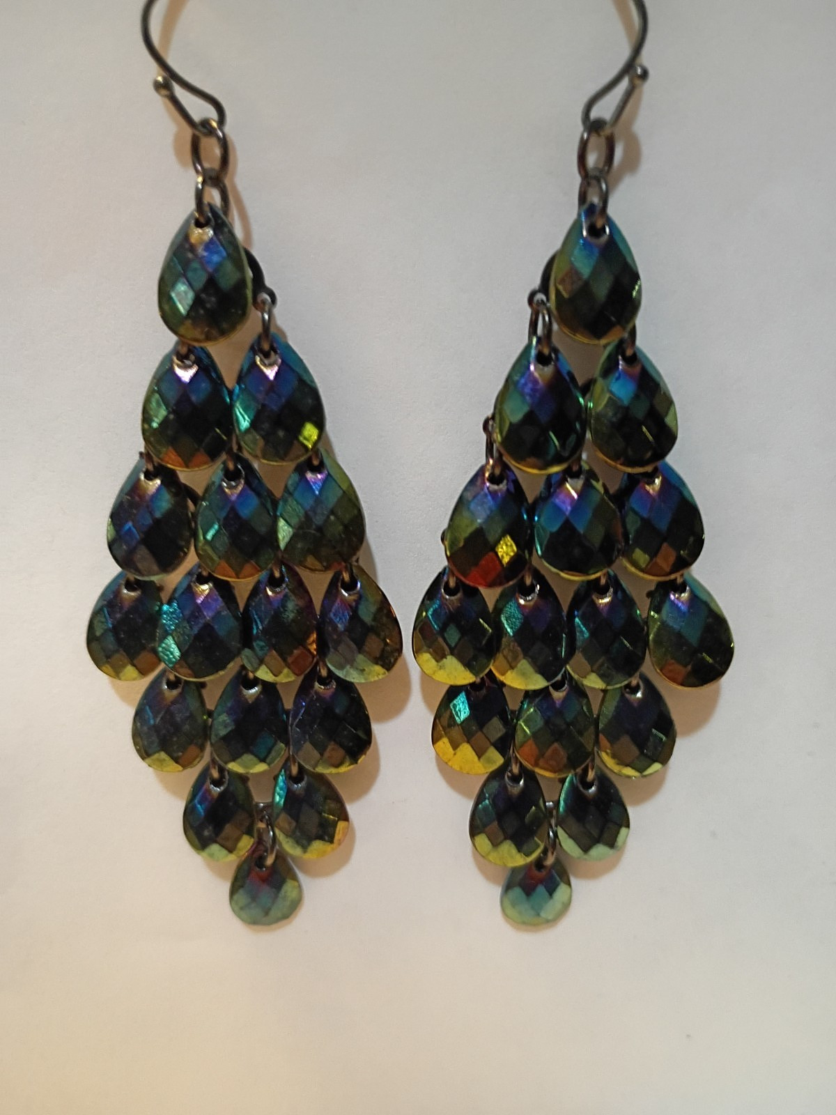 Vintage Iridescent Peacock Chandelier Dangle Earrings