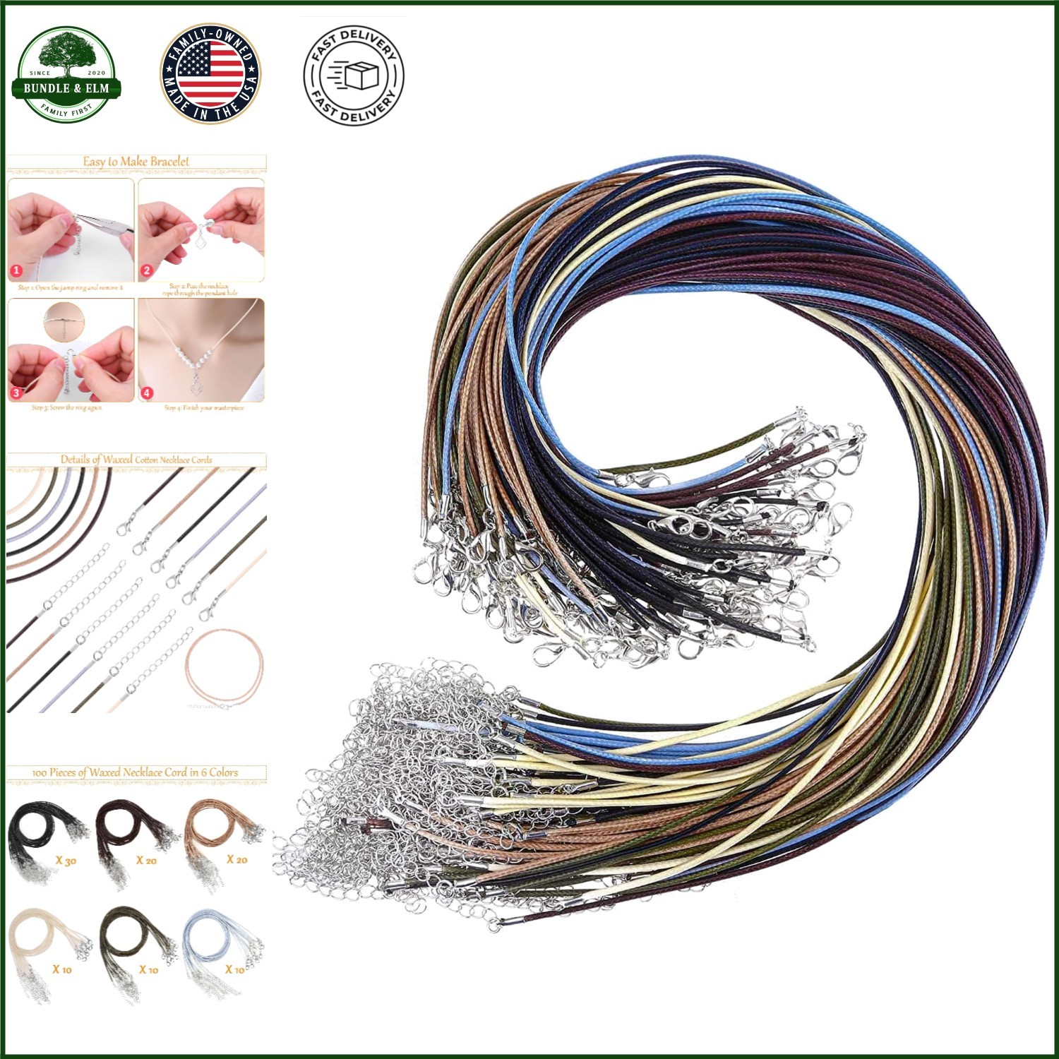 Bulk 100pcs Necklace Cord with Clasp for Jewelry Making and Bracelet Crafting