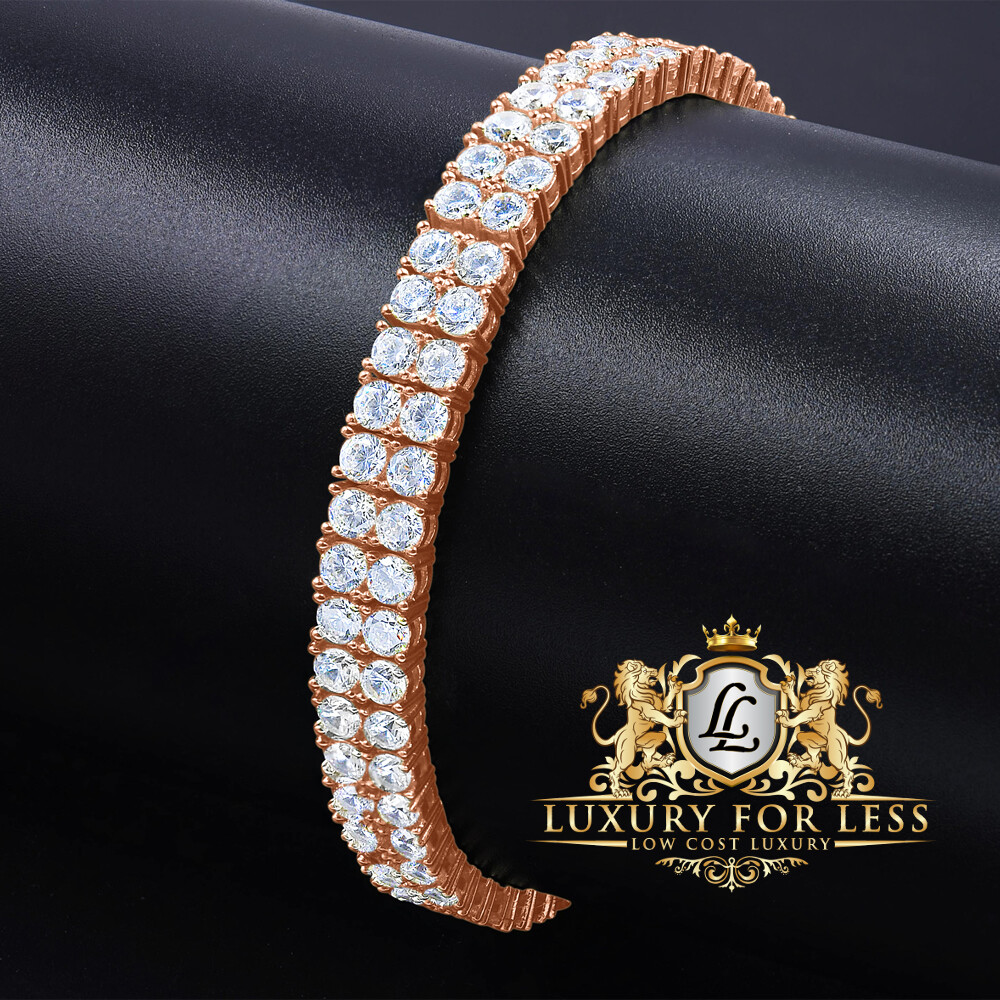 High Quality AAA+ Grade Simulated Diamond Rose Gold 2 Row Tennis Bracelet Unisex