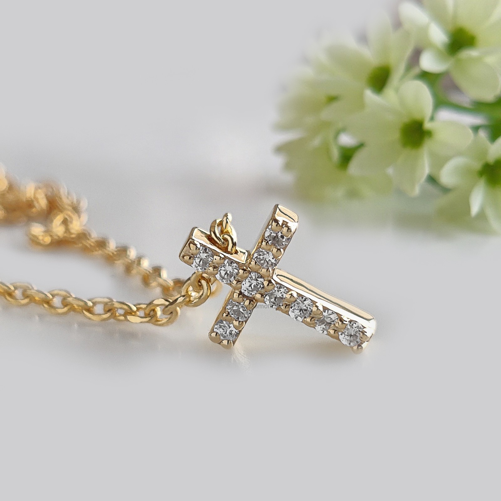 Diamond Cross Necklace Yellow Silver handmade jewelry Necklace Religious Jewelry