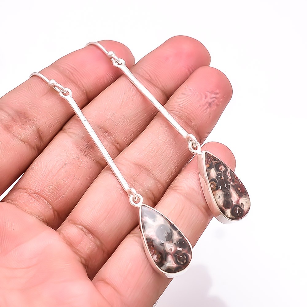 Asteroid Jasper – Madagascar Gemstone 925 Sterling Silver Earring 3.00″ Sku18